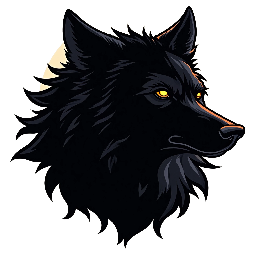 Black Wolf with Yellow Eyes